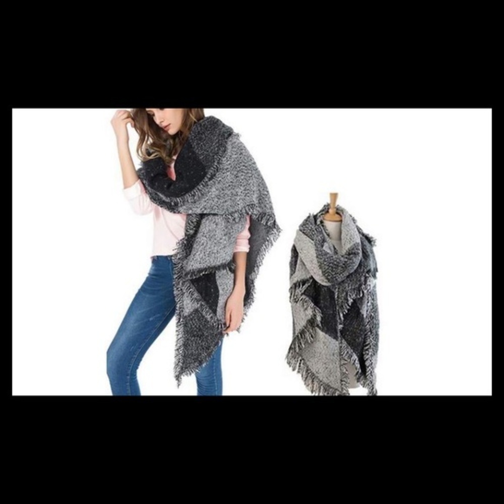 Women's Oversized Soft Warm Wool Blend Plaid Color Block Scarf Wrap